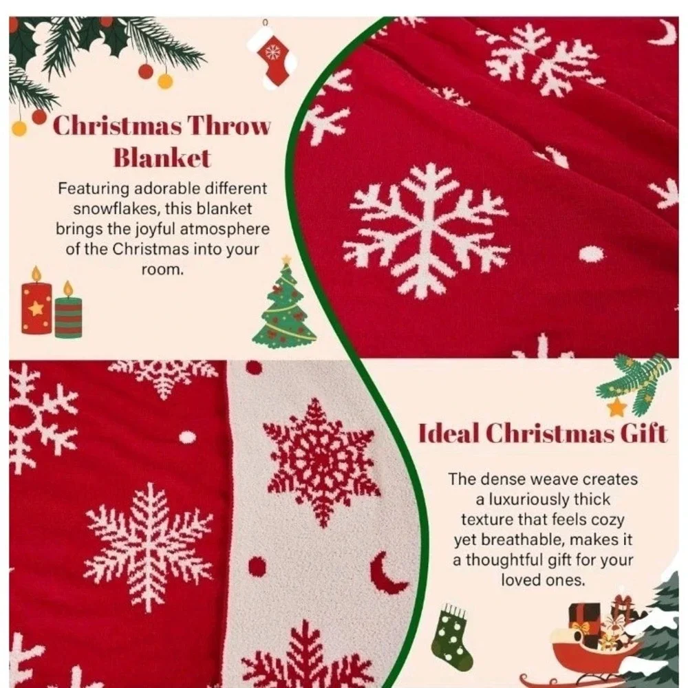 Christmas Snowflakes Throw Blanket, Winter Snowflakes Xmas Soft Warm Red 50x60